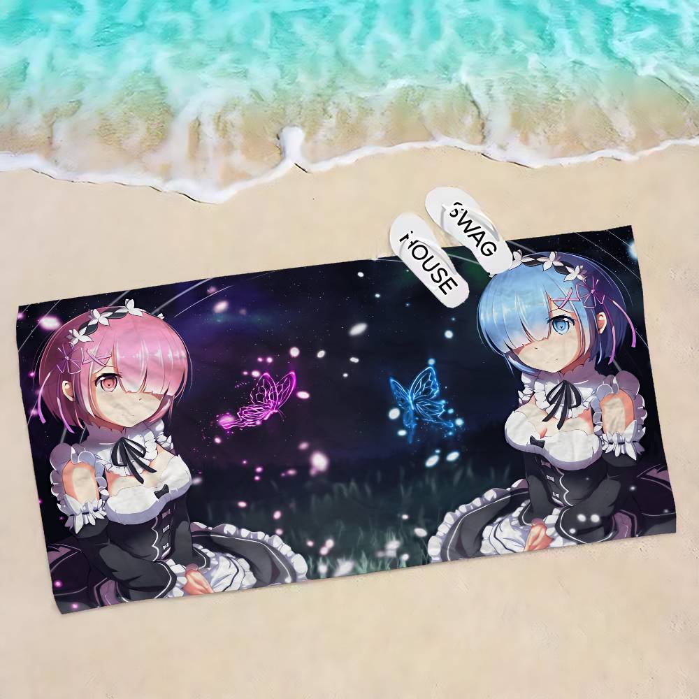 Аниме Re Zero Микрофибровое одеяло Быстросохнущие пляжные полотенца Большой размер с принтом Супервпитывающее полотенце-одеяло для бассейна