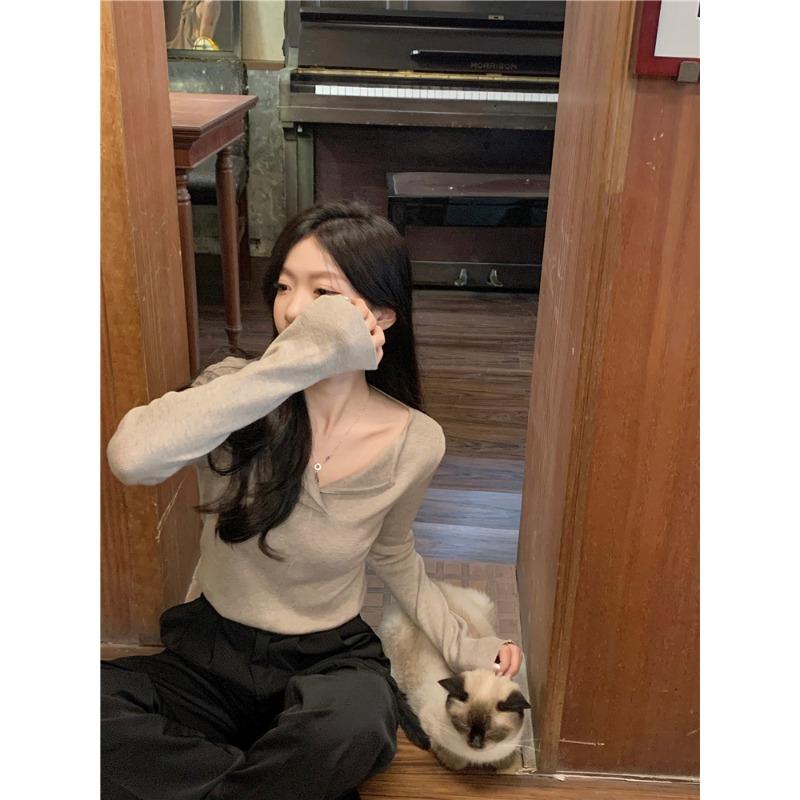 Свитер с V-образным вырезом Pure desire, женский, весенне-осенний, нишевый, с тонким верхом на плечах, шикарный свитер оверсайз с длинными рукавами, вязаный