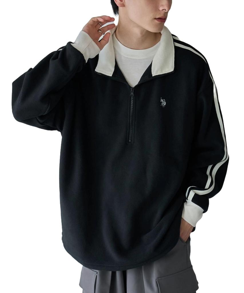 WEGO Unisex US POLO Jersey Outerwear for Cold and Korean Loose and Size Black Men's Fleece, Custom-Made Half-Zip Pullover, Golf, Weather, Fall,