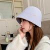 Women's Korean Style Warm Fluffy Letter Bucket Hat for Autumn and Winter Travel