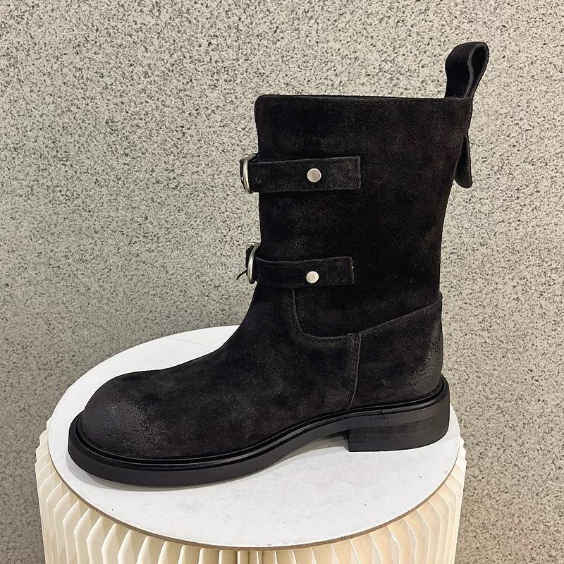 Версия из овчины~ ретро полированная пряжка ремня ковбойские сапоги в западном стиле тонкие короткие ботинки женские ботинки Maillard Martin ботинки-локомотивы