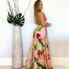 Ladies Summer Deep V Backless Floral Halter Long Dresses