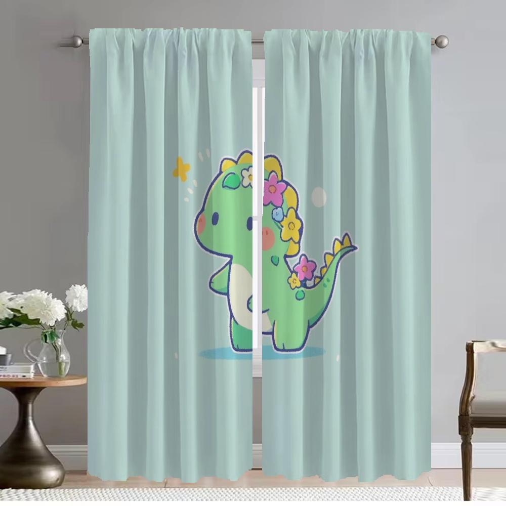 Blackout Curtains for Living Room Curtain Little Dinosaur Halloween Decoration Tulle for Bedroom Partition Curtains 2 Pieces
