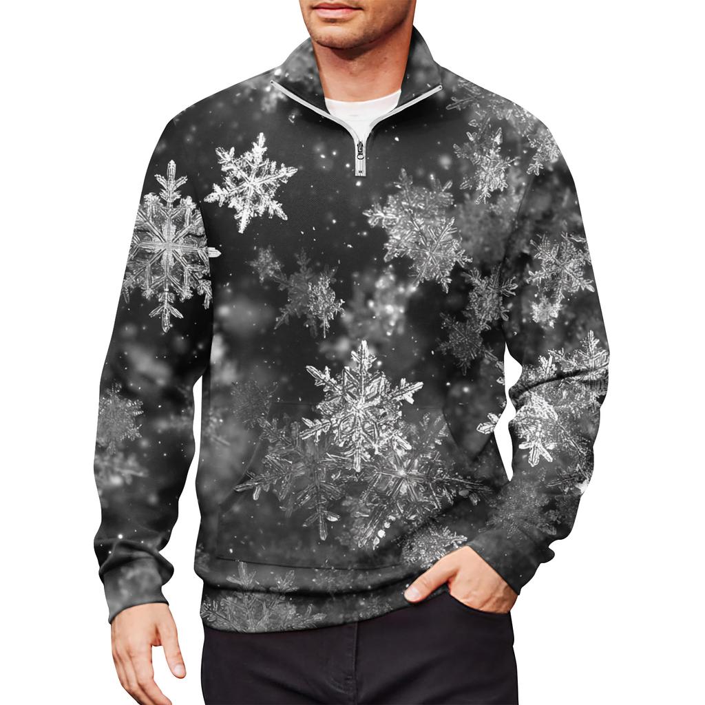 Мужской свободный повседневный свитшот на молнии 1/4, модный топ с длинным рукавом и принтом, с карманами