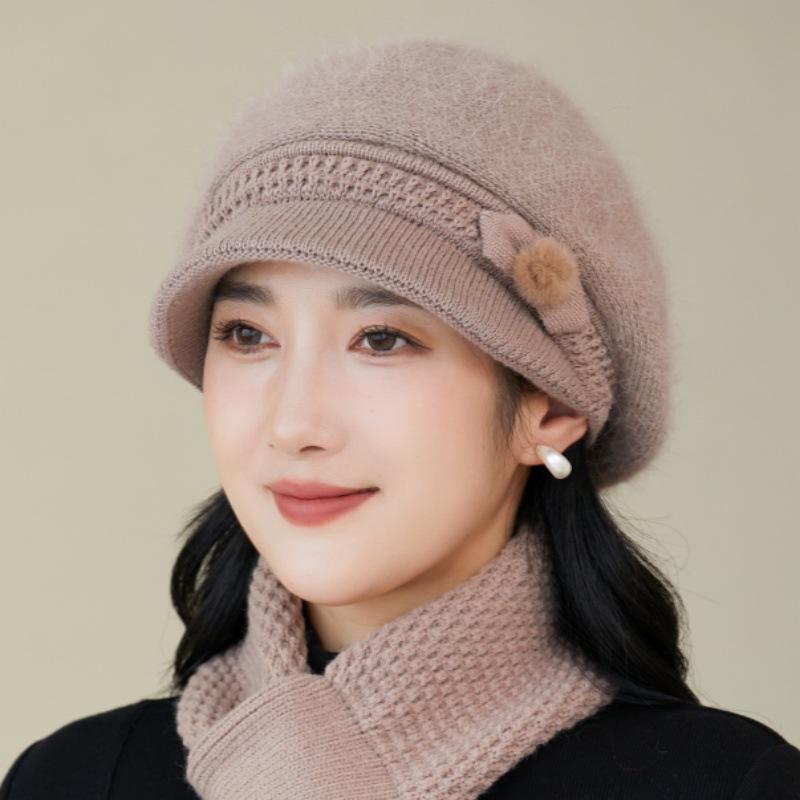 Осенние и зимние шапки для людей среднего и пожилого возраста Женские флисовые утепленные наушники Вязаные шерстяные шапки Меховые кепки с козырьком
