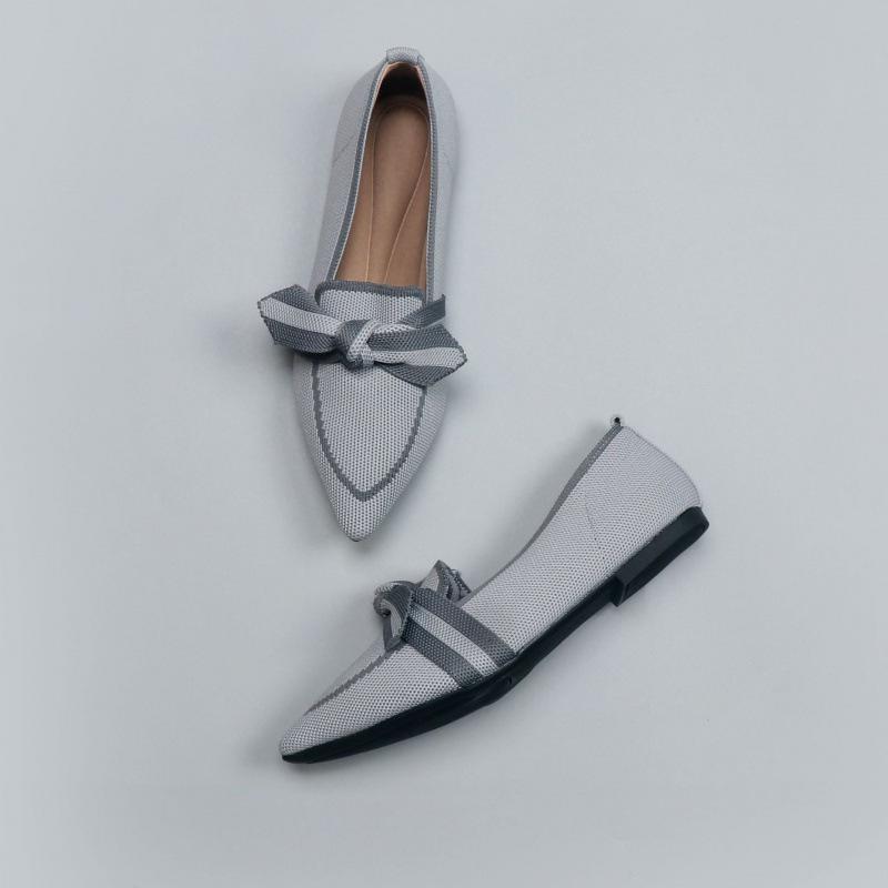 Egg roll princess shoes spring and autumn flying knitting single shoes Doudou shoes flat-soled large-size women's shoes knitted pointed boat shoes