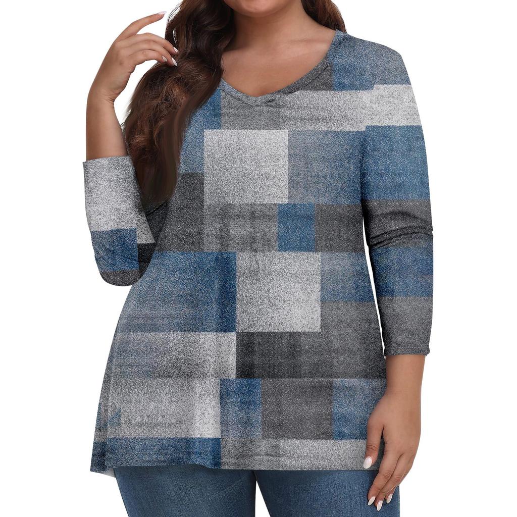 Womens Plus Size Tops 3/4 Sleeve Sleeve Shirts V Neck Casual Clothing Clothes Prints Tops