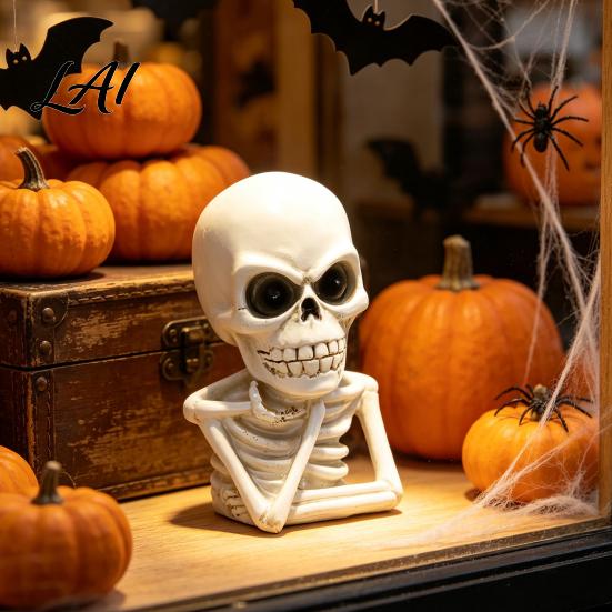 Niche Decorative Skull Pieces Skeleton Thinker Statue Halloween Decor Funny Thinking Figurine Ornaments for Decorations Resin Sculpture Home Office