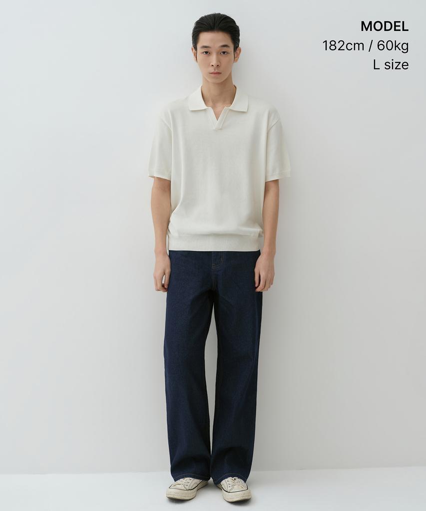 MUSINSA STANDARD Washable Supima Cotton Slit Neck Knitted Polo Shirt [Ivory]