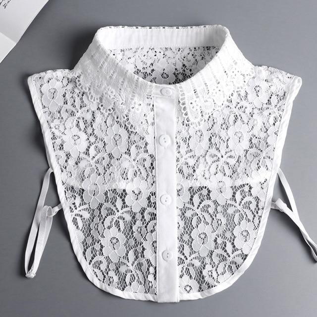 Hollow Lace Chiffon Doll Cotton Fake Collar Blouse Sweater Detachable Shirt Collar False Collar Lapel Women Top Collars Decor