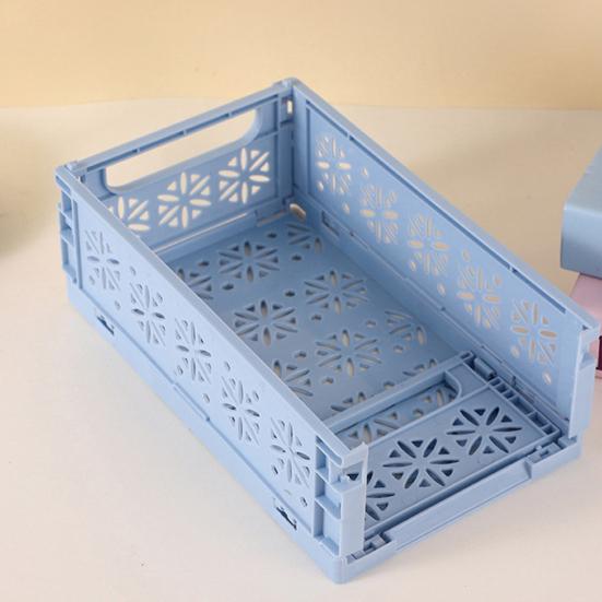Storage Basket Foldable with Handle Ventilated Hollow Design Organizer Portable Stackable Large Opening Organizer for Home Bathroom Kitchen