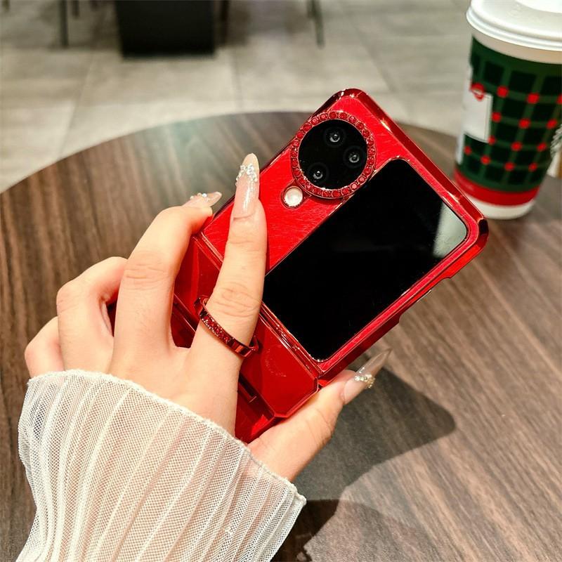 Full Coverage Flip Phone Case OPPO Find N3 Red Leather-Style Shockproof Hinge Protection With Magnetic