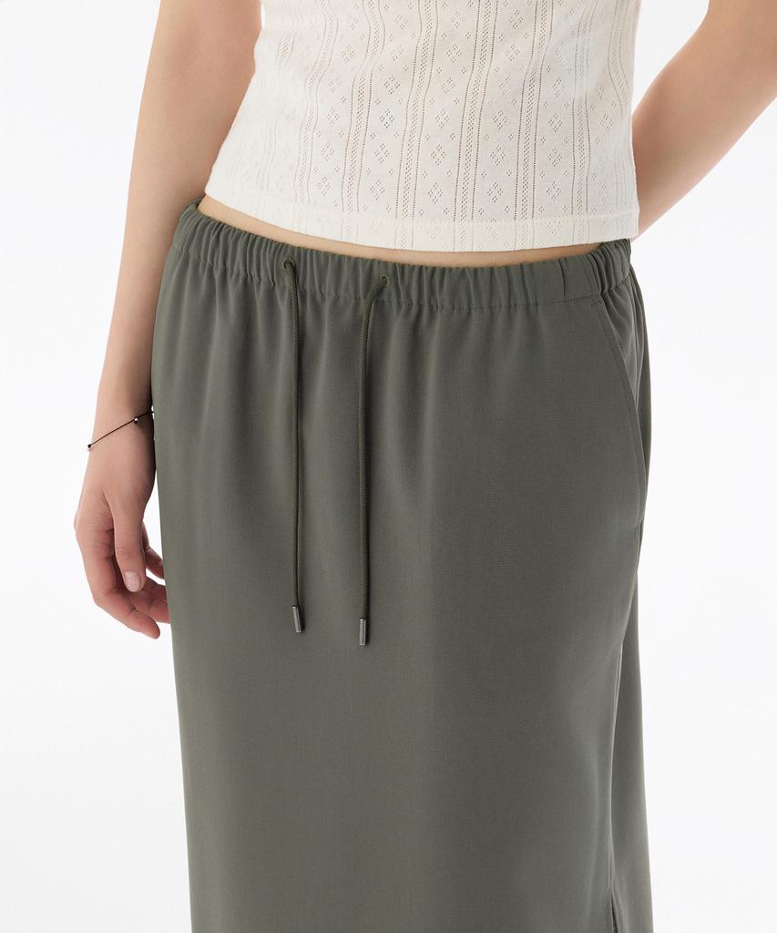 Musinsa Standard Woman Women'S Linen-Like Elastic Long Skirt [Grayish Khaki]