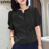 Women Summer Round Neck Puff Short Sleeve Blouses