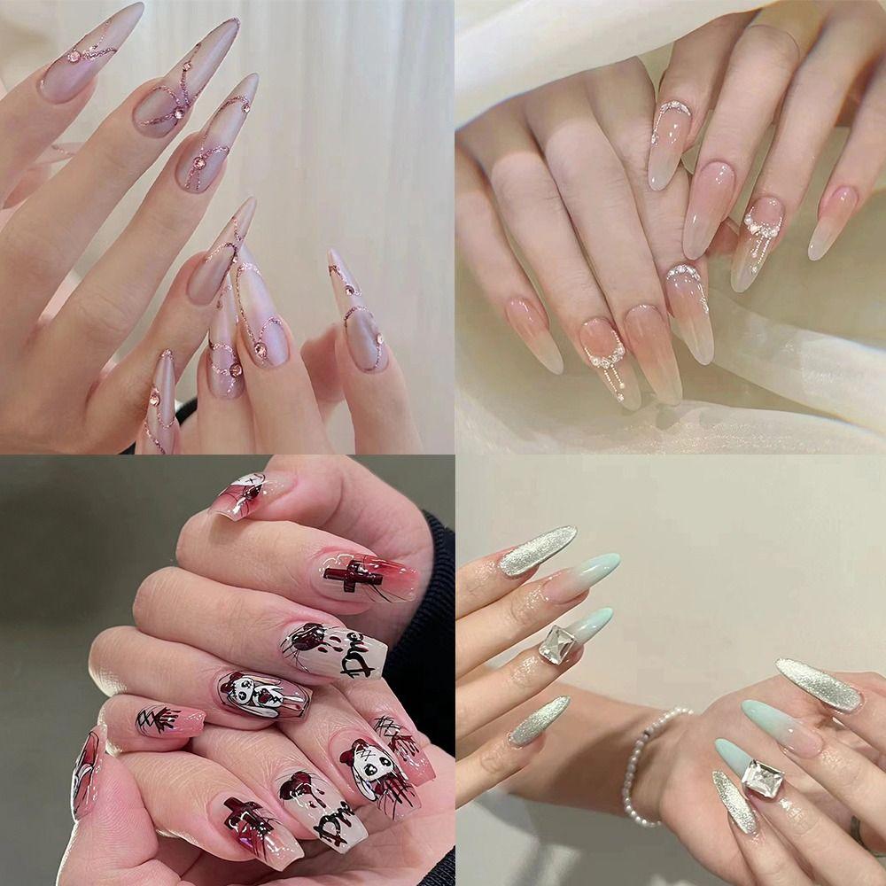 24pcs Long Stiletto and Ballerina Fake Nials Cat Eye Press on Nails Manicure False Nails DIY