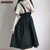 Kawaii Простота Юбка на бретельках Повседневная милая юбка-трапеция Однотонная юбка в японском стиле Юбка-миди с высокой талией Однотонная эластичная юбка на талии