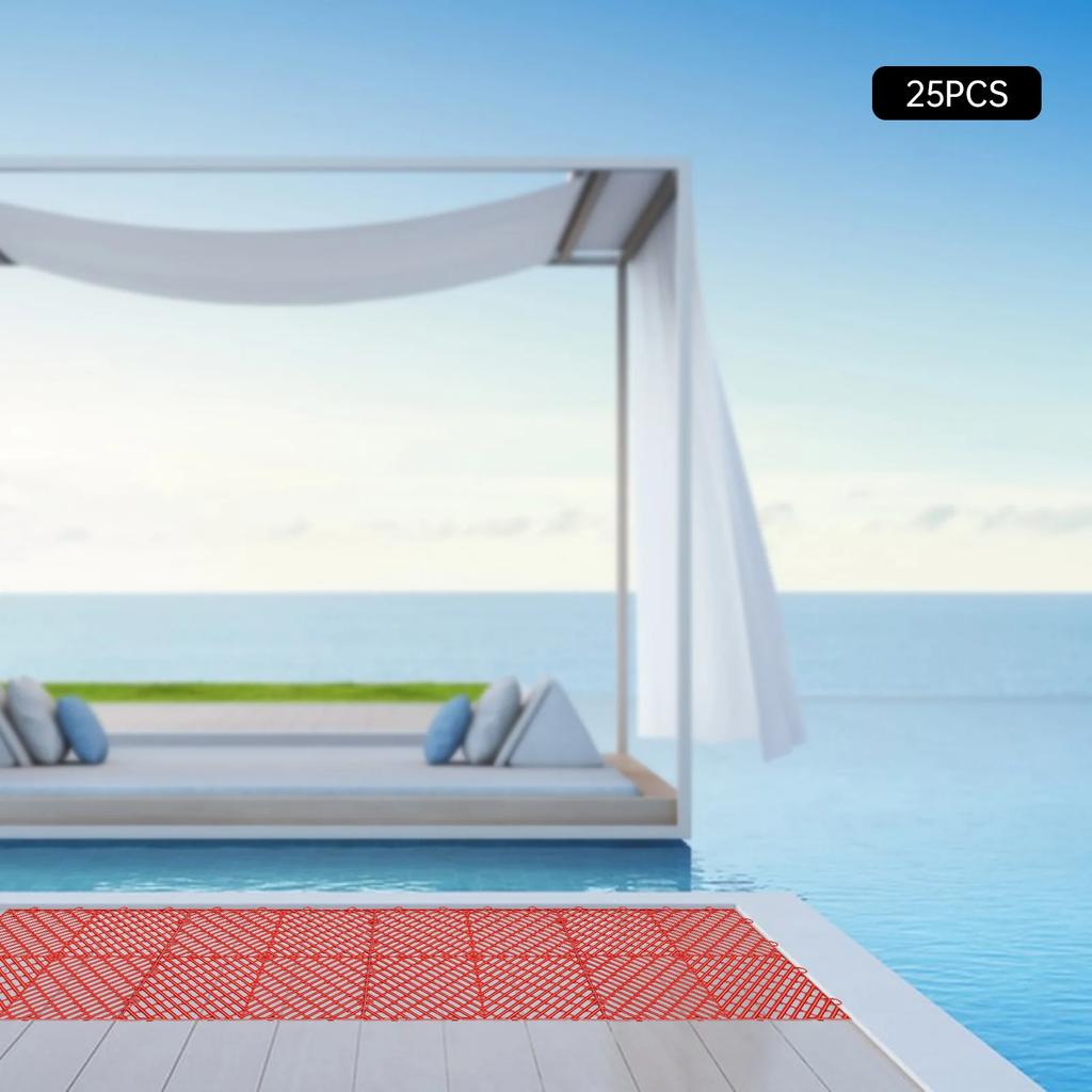 25 шт. Красная плитка с защелками, 12x12x0,5 дюйма Дренажные напольные аксессуары с высокой несущей способностью, Нескользящее напольное покрытие для бассейна, душа