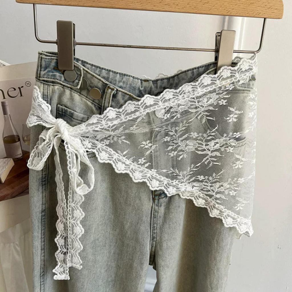 Double-use Triangle Short Half Skirt Butt Curtain Skirt Lace Trim Small Apron Soft Lace Stacked Ins Style Spring Headscarf