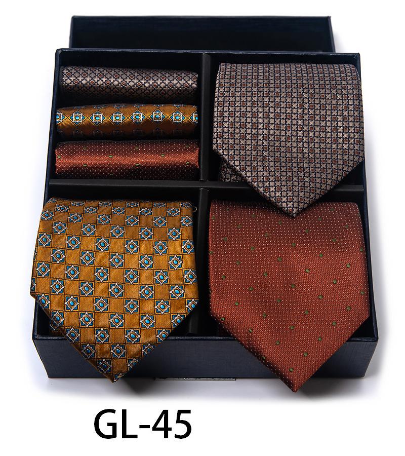 Men'S Gift Box Set Tie Fashion Business Net Color Jacquard Tie Square Scarf