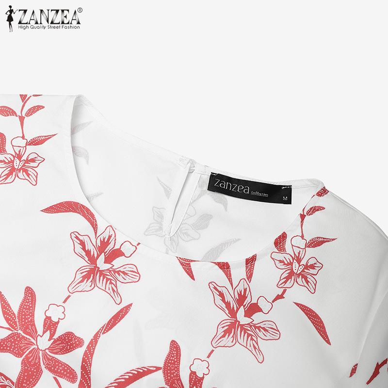 ZANZEA Women Casual Round Neck 3/4 Sleeve Loose Print Blouse