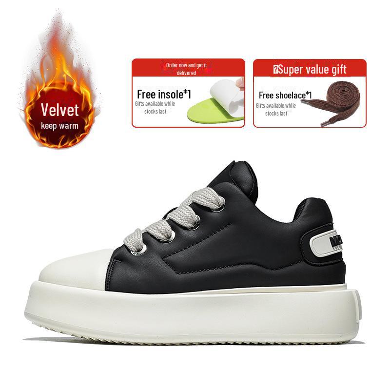 Mobei Men's Trendy Mandarin Duck Casual Sports Shoes - Fashionable White Cowhide with Versatile Soft Sole.