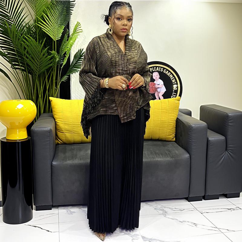 Miyake Pleats Women's 2025 Summer Oversized Casual Fashion with African Hot Stamping