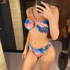 Сексуальный красочный принт с бретелькой на шее, женский купальник, женский купальник, комплект из двух частей, мягкий купальный костюм для плавания