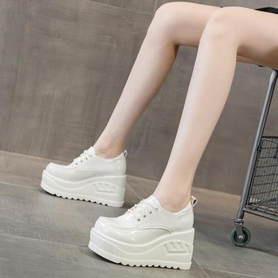 10 см лакированная натуральная кожа дышащие туфли Мэри Джейн повседневные туфли на танкетке толстый каблук туфли на шнуровке ботильоны