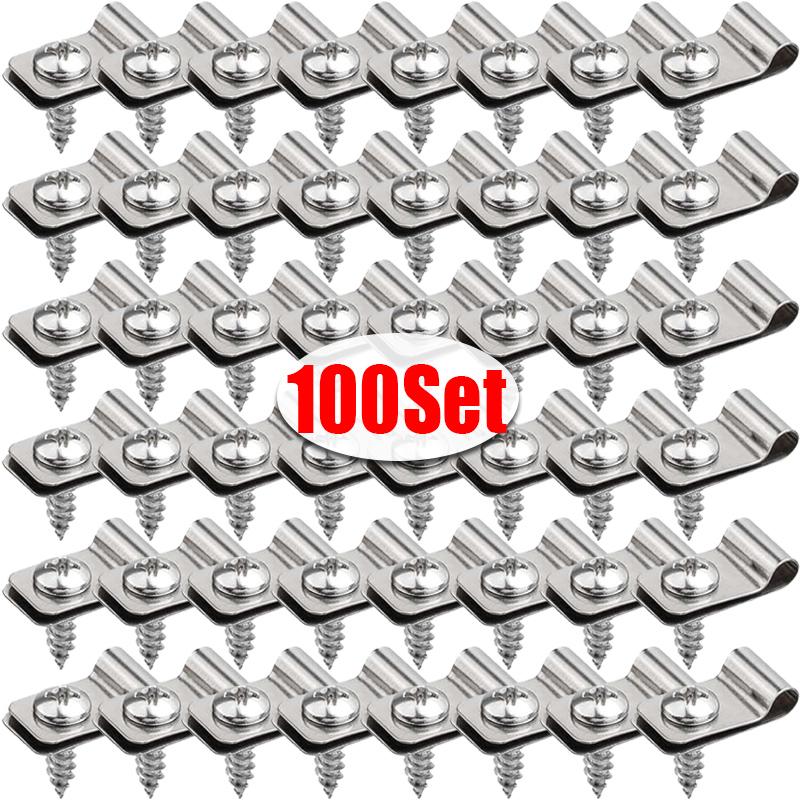 R-type Livestock Cable Clamps Stainless Steel Fence Wire Clamp Garden Fence Mounting Metal Clips Fixing Fastener with Screws
