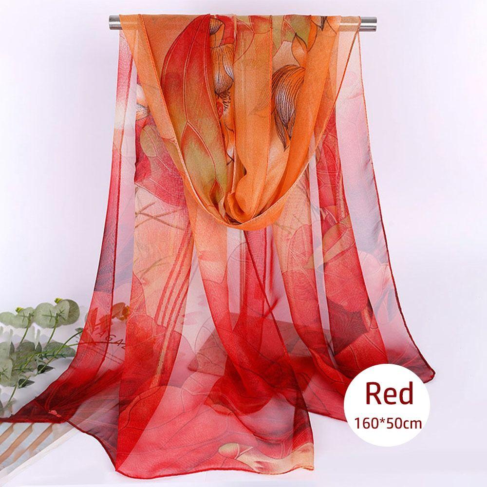Fashion Floral Printing Silk Scarf Smooth Breathable Women Foulard Lotus Leaf Long Wraps Women