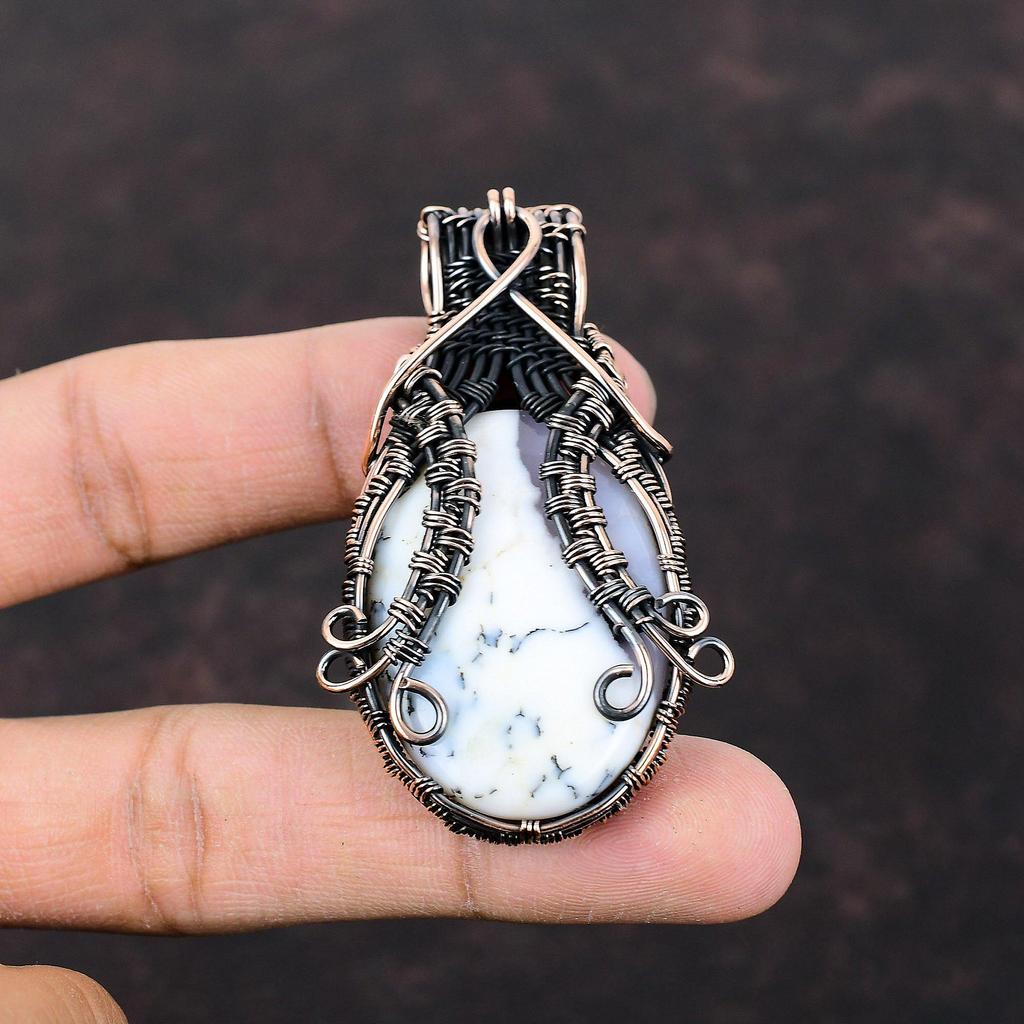 Dendrite Opal Copper Pendant Copper Wire Wrapped Jewelry Handmade Designer Pendant Wire Wrapped Pendant Gemstone Copper Jewelry Gift For Her
