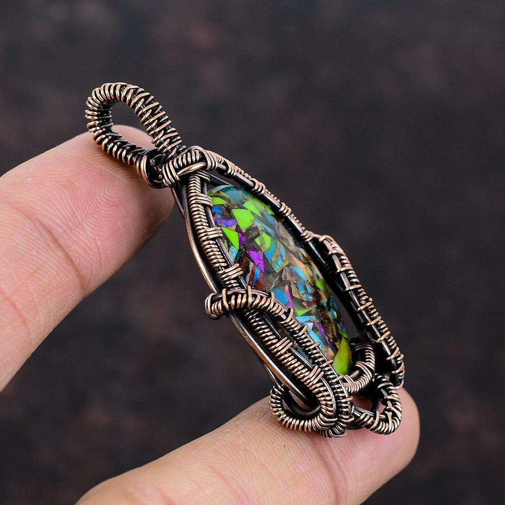 Fiesta Kingman Turquoise Pendant Copper Wire Wrapped Gemstone Pendant Multi Copper Turquoise Pendant Handmade Copper Jewelry Gift For Mother