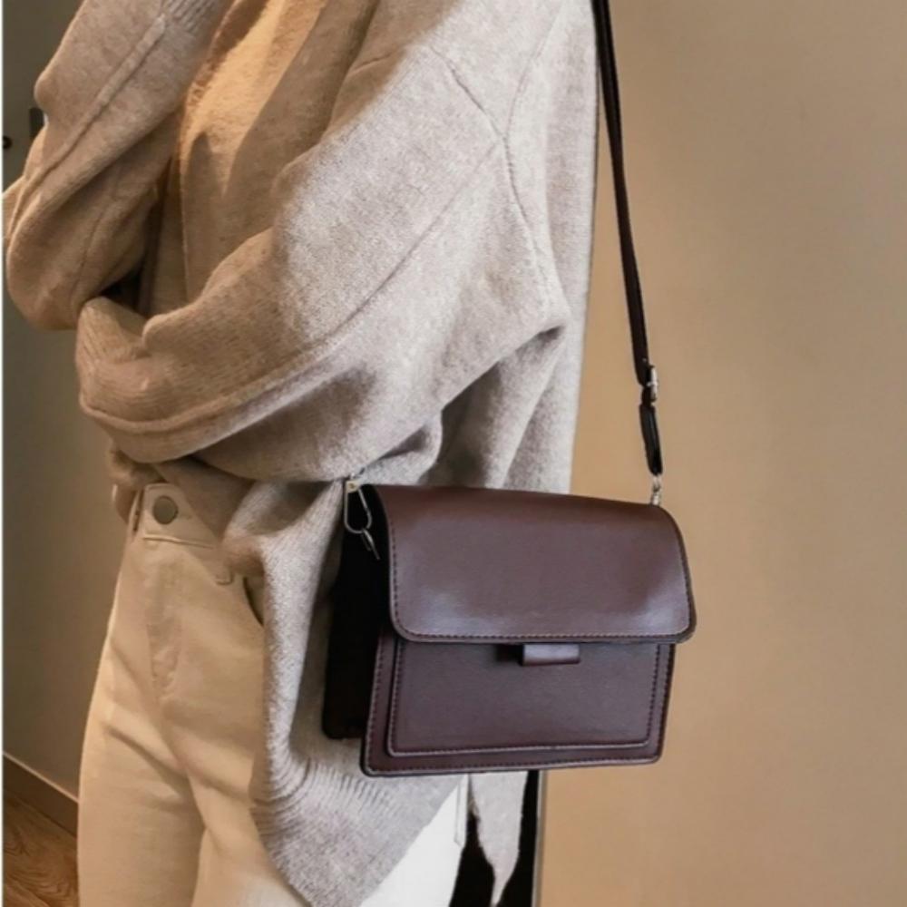 Сумка через плечо Ins Универсальная сумка с широким плечевым ремнем Маленькая квадратная сумка Ретро-сумка через плечо из искусственной кожи Женская сумка