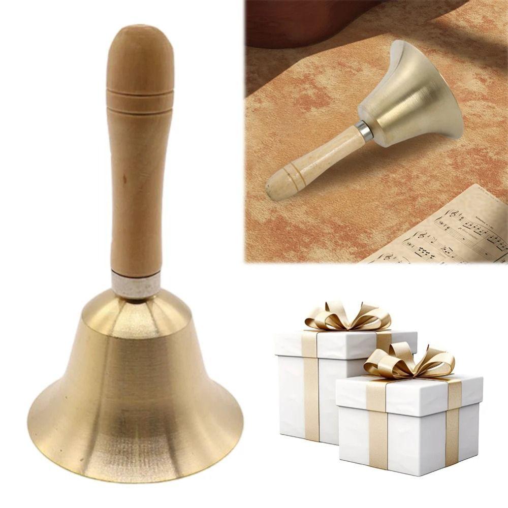 Multi-Purpose Solid Brass Call Bell Wooden Handle Brass Ringing Handbells  Animal Training