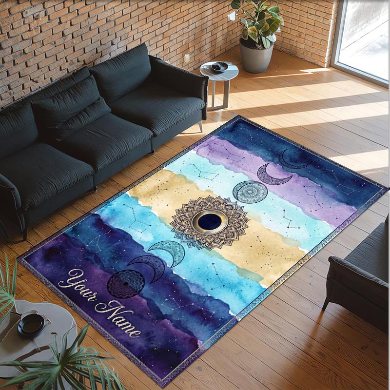 Cosmic Theme Crystal Velvet Floor Rug Personalized Custom Name Text Warm Carpet Home Decoration