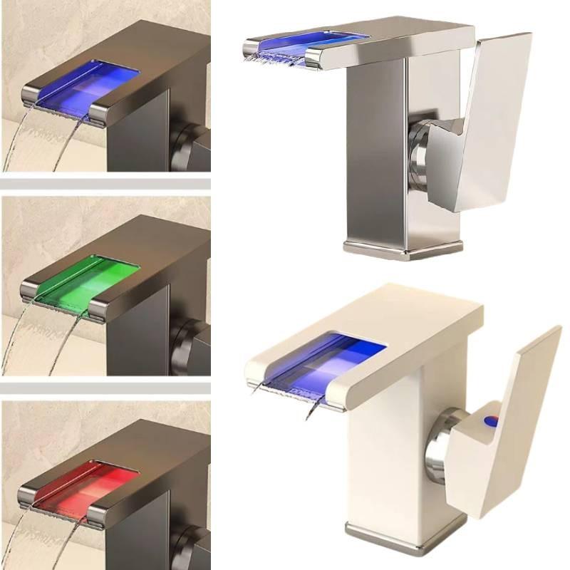 Elegant Copper Sink Faucet With Led Waterfall Cascade For Hot And Cold Water Usage
