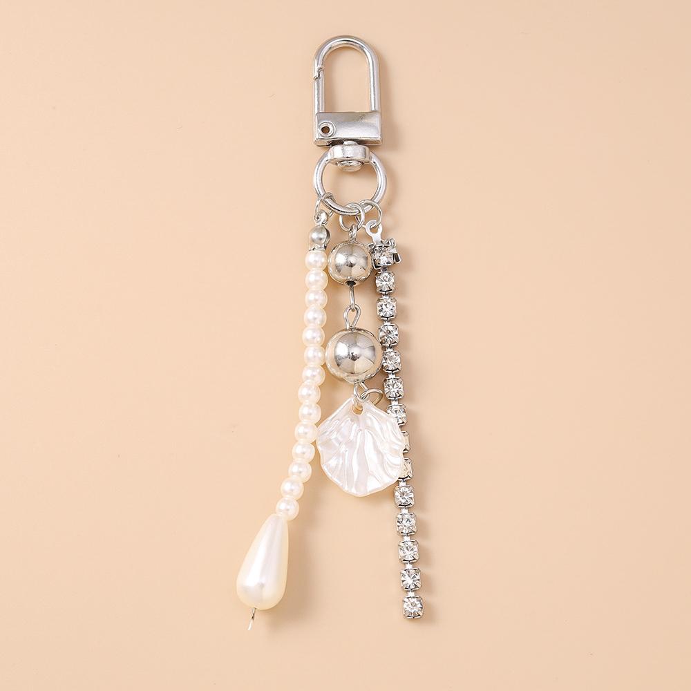 Pretty Pearl Shell Keychain Women Girls Rhinestones Beads Key Ring Pendants for Handbag Decor DIY Key Chain Jewelry Gifts