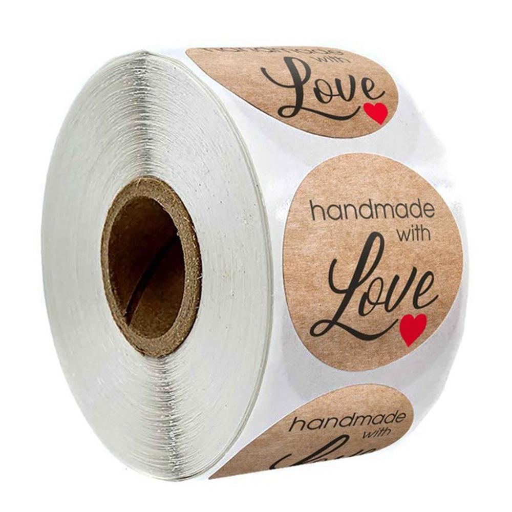 500pcs 1inch Kraft paper Thank You Stickers Seal Labels Small Business Supplies Handmade With Love Stickers Cute Stationery