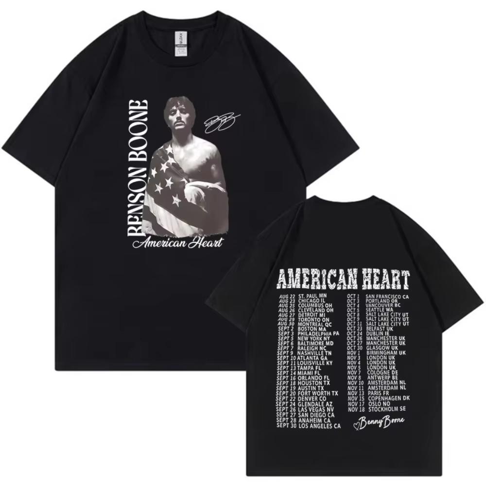 Trendy Clothing Rapper Benson Boone America Heart Tour Tshirt Men Harajuku Shortsleeved Vintage Style Springsummer Streetwear