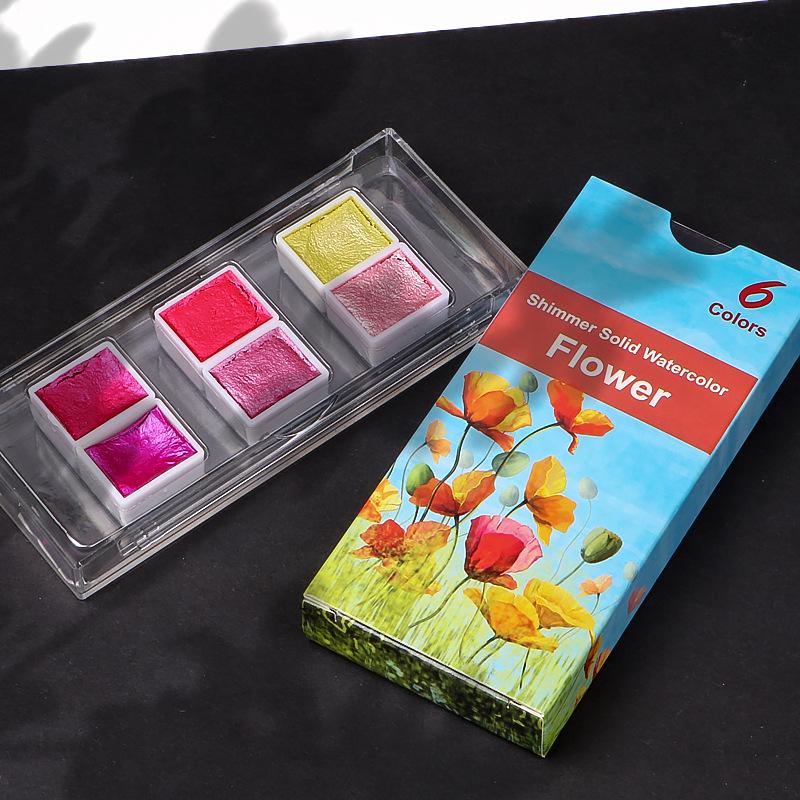 Набор акварельных красок 6/12 цветов с металлическим блеском для художников, школьные канцелярские принадлежности, инструмент для граффити, твердый пигмент, товары для рукоделия