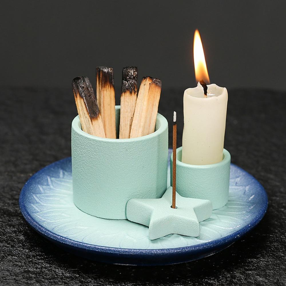 4-in-1 Ceramic Incense Burner Decorative Minimalist Star Candle Holder Candlestick Vintage Desktop Candelabrum Office Space