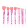 10pcs/set Faux Crystal Handle Makeup Brushes Portable Loose Powder Blush Eye Shadow Brow Lip Multifunction Cosmetic Brush Kit