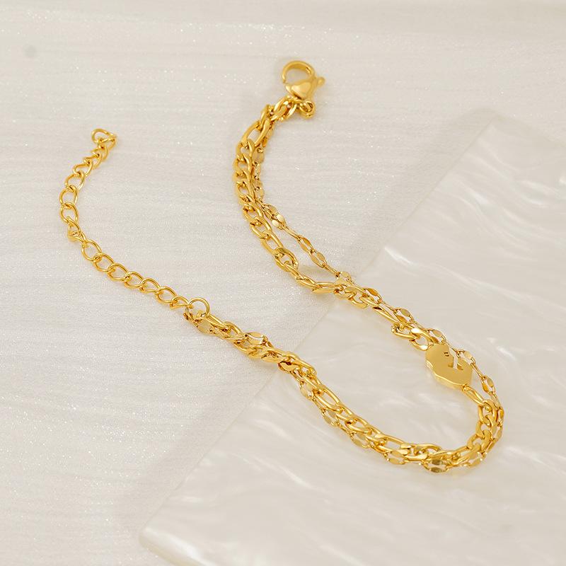 Новый простой и модный двухслойный наборный браслет для ног из титановой стали с геометрическим узором для женщин