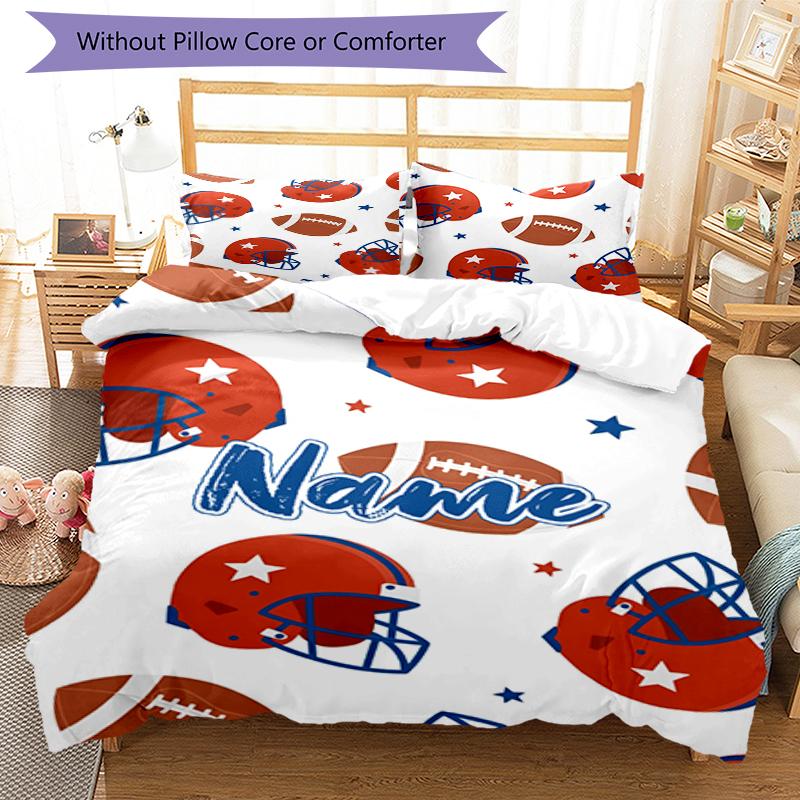 3pcs Custom Name American football Bedding Set Duvet Cover Closure Includes 1 Duvet Cover & 2 Pillowcases, Soft and Comfortable for All Seasons.