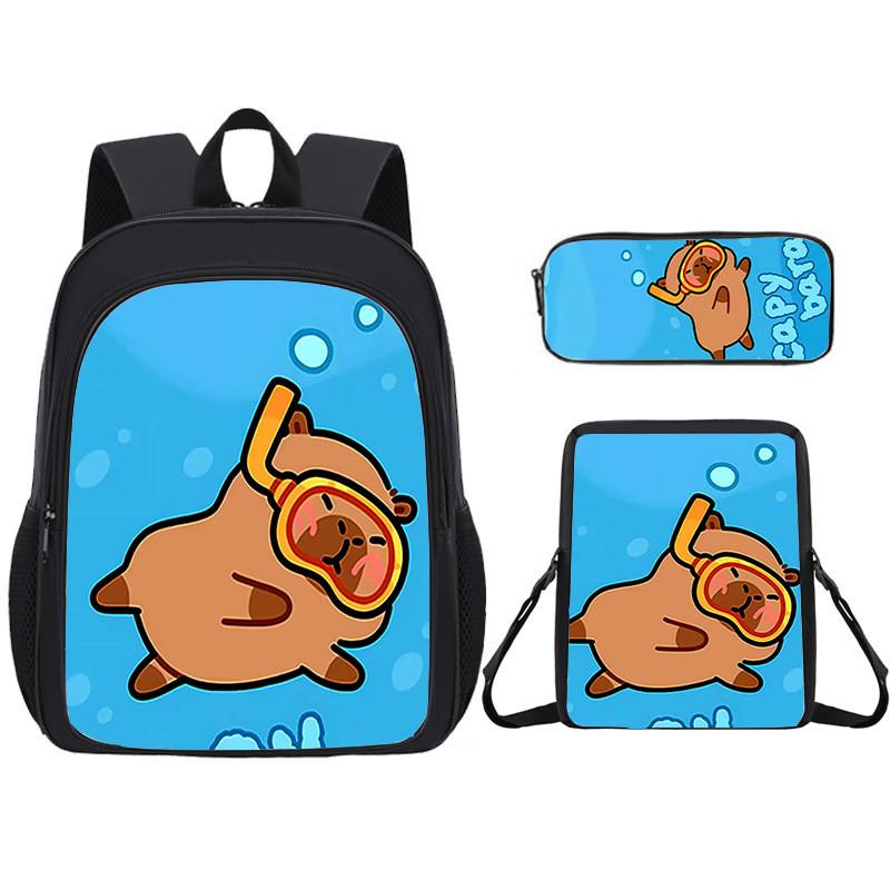 Capybara Educational Backpack Set With Large Capacity And Breathable Back Support