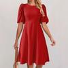 Women's Dress  Elegant Solid Color Casual Round Neck Puffy Sleeve Dress