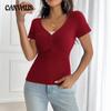 Spring and Summer Women's T-shirt Y2K Wind Sweet and Spicy Solid Colour Slim Lace Splicing V-neck Short-sleeved Tops