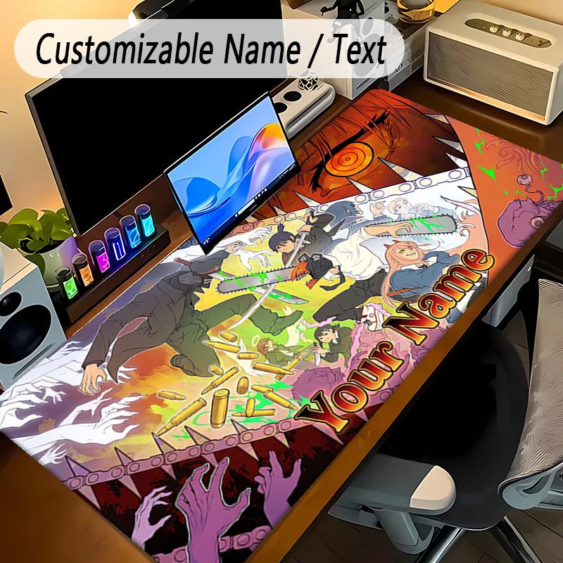 Large Mouse PadChainsaw Man Custom Name Text Personalized Desk Mat Non Slip Gaming Pad