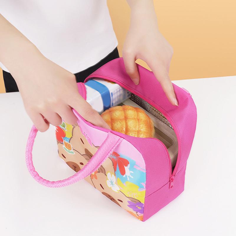 Cartoon Capybara Lunch Bag Insulated Food Container Portable Thermal Bento Box Bag Multifunctional Kids School Picnic Food Pouch