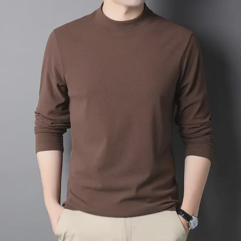 Мужская фланелевая футболка в корейском стиле с полуворотом и длинными рукавами